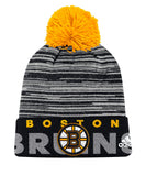BOSTON BRUINS ADIDAS CUFFED POM KNIT BEANIE - Boston-Bruins-Adidas-Cuffed-Pom-Knit-Beanie-Front
