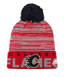 CALGARY FLAMES ADIDAS CUFFED POM KNIT BEANIE - Calgary-Flames-Adidas-Cuffed-Pom-Knit-Beanie-Front