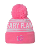 CALGARY FLAMES GIRL'S PINK CUFFED KNIT POM TOQUE - Calgary-Flames-Girls-Cuffed-Pom-Toque-Front