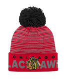 CHICAGO BLACKHAWKS ADIDAS JR CUFFED POM KNIT BEANIE - Chicago-Blackhawks-Adidas-JR-Cuffed-Pom-Knit-Beanie-Front-min