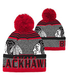 CHICAGO BLACKHAWKS KID'S ALLOVER JACQUARD CUFF POM BEANIE - Chicago-Blackhawks-Kids-All-Over-Cuff-Pom-Beanie-All-min