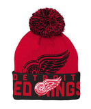 DETROIT RED WINGS KID'S REDLINE CUFFED POM KNIT TOQUE - DETROIT-RED-WINGS-KID_S-REDLINE-CUFFED-POM-KNIT-TOQUE-FRONT