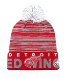 DETROIT RED WINGS ADIDAS CUFFED POM KNIT BEANIE - Detroit-Red-Wings-Adidas-Cuffed-Pom-Knit-Beanie-Front