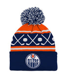 EDMONTON OILERS TODDLER HOCKEY KNIT POM TOQUE - Edmonton-Oilers-Kids-Hockey-Knit-Pom-Toque-Front