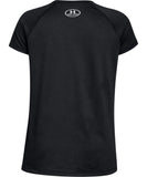 UNDER ARMOUR GIRL'S SOLID BIG LOGO T SHIRT - BLACK - Under-Armour-Girls-Solid-Big-Logo-T-Shirt-Black-Back-178093-min