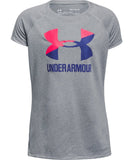 UNDER ARMOUR GIRL'S SOLID BIG LOGO T SHIRT - GREY - Under-Armour-Girls-Solid-Big-Logo-T-Shirt-Grey-Front-178097-min