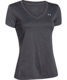 UNDER ARMOUR WOMEN'S TECH SOLID V NECK T SHIRT - GREY - Under-Armour-Womens-Tech-Solid-T-Shirt-Grey-Front-178153