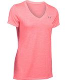 UNDER ARMOUR WOMEN'S TECH TWIST V NECK T SHIRT - PINK - Under-Armour-Womens-Tech-Twist-T-Shirt-Pink-Front-178161