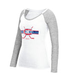 CCM MONTREAL CANADIENS STRIPE STICK DISTRESSED WOMEN'S SHIRT - b346w_ccm_2016_womens_montreal_front_d51ba830-4367-44f5-aa01-8d54cb695680